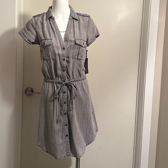 New! BLACK TAPE SHIRT DRESS - Picture 1 of 5